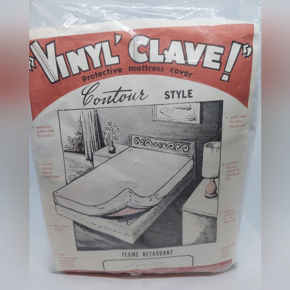 Vtg Vinyl Clave Protective Mattress Cover Contour Style Flame Retardant Sz Full